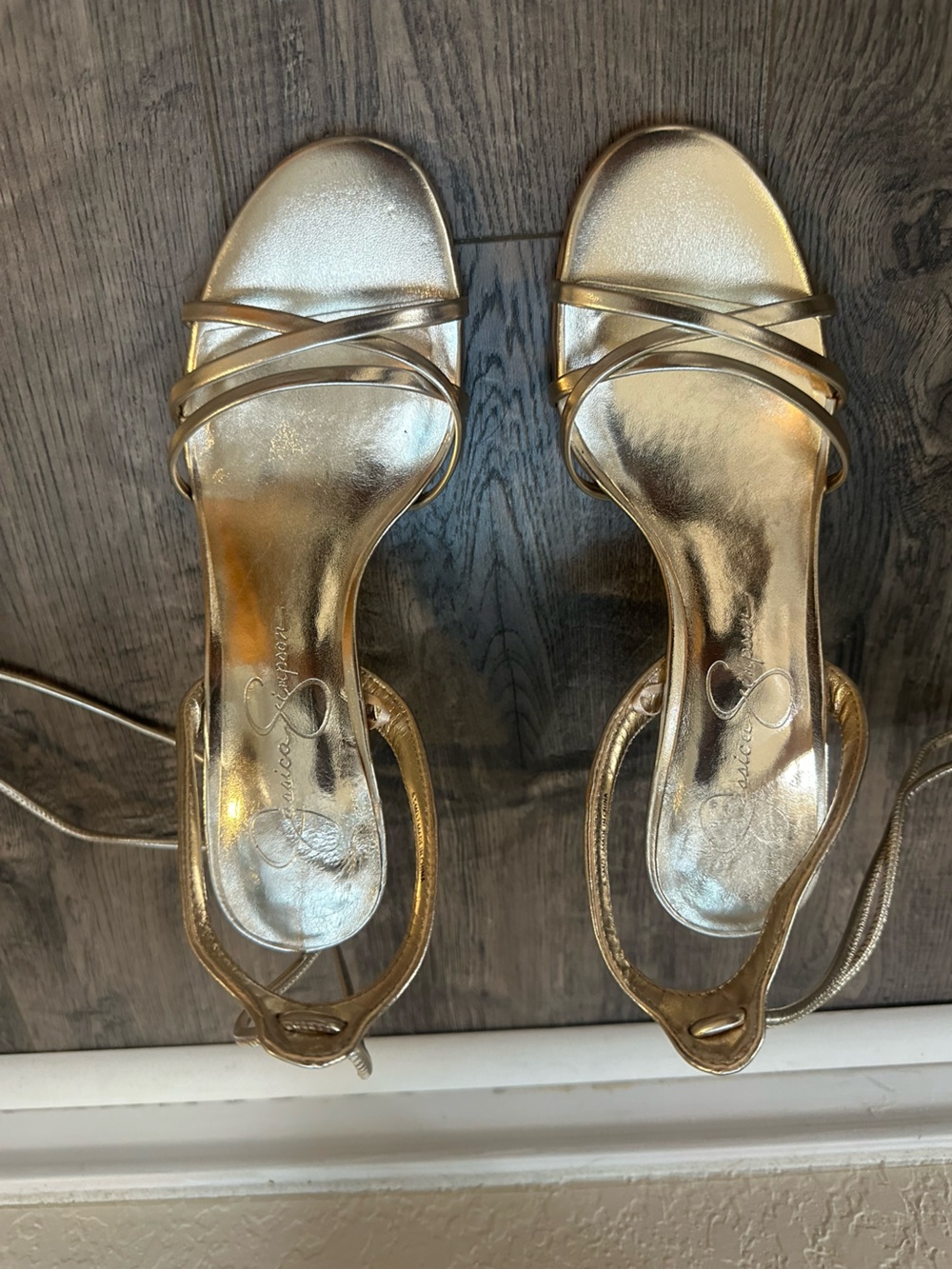 Jessica Simpson Metallic Gold Strappy Heels